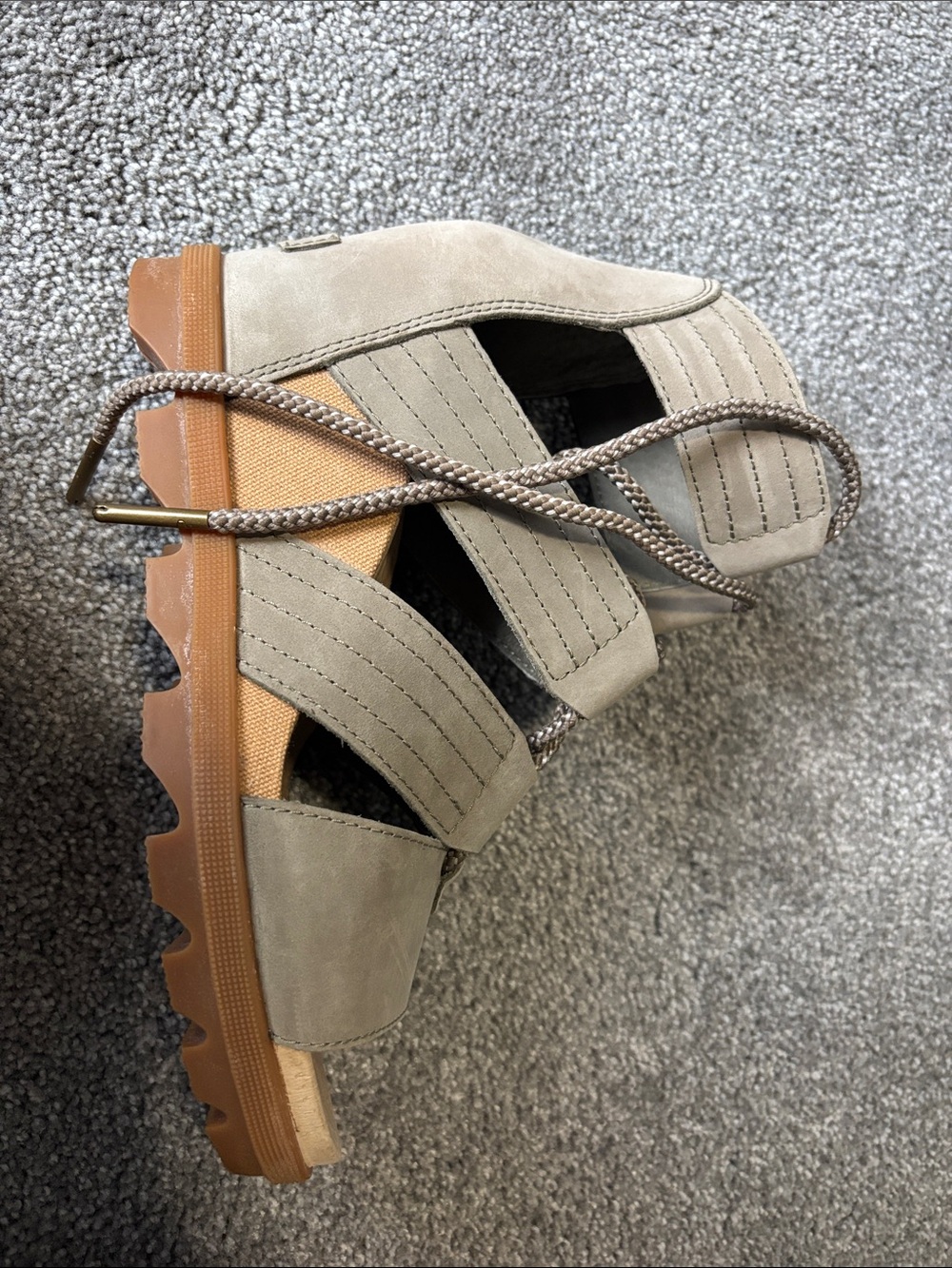 Sorel Taupe and Tan Suede Platform Sandals